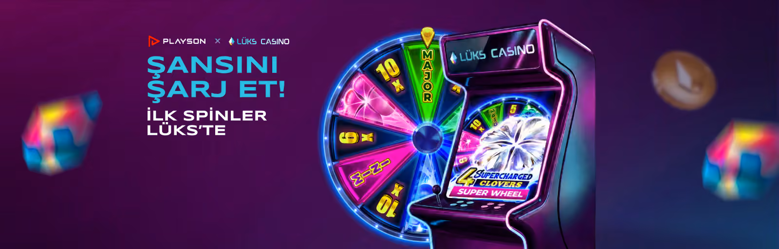 Playson Şansını Şarj Et afişi: çarkıfelekli slot dolabı