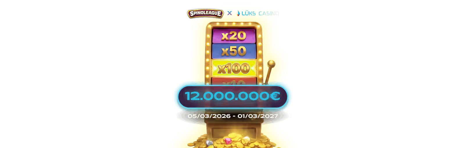 Spinoleague yazısı, x20 x50 x100 çarpanlı makara ve altın sandık