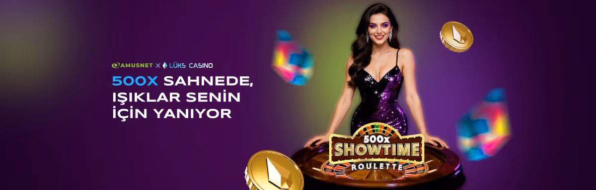 Amusnet 500x Sahnede afişi: Showtime Roulette masası ve sunucu