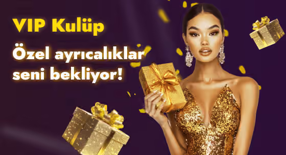 VIP Kulüp afişi: altın hediye kutusu tutan kadın